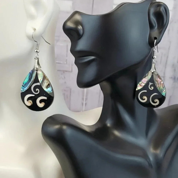 Teardrop Waves Abalone Earrings - Picture 7 of 8